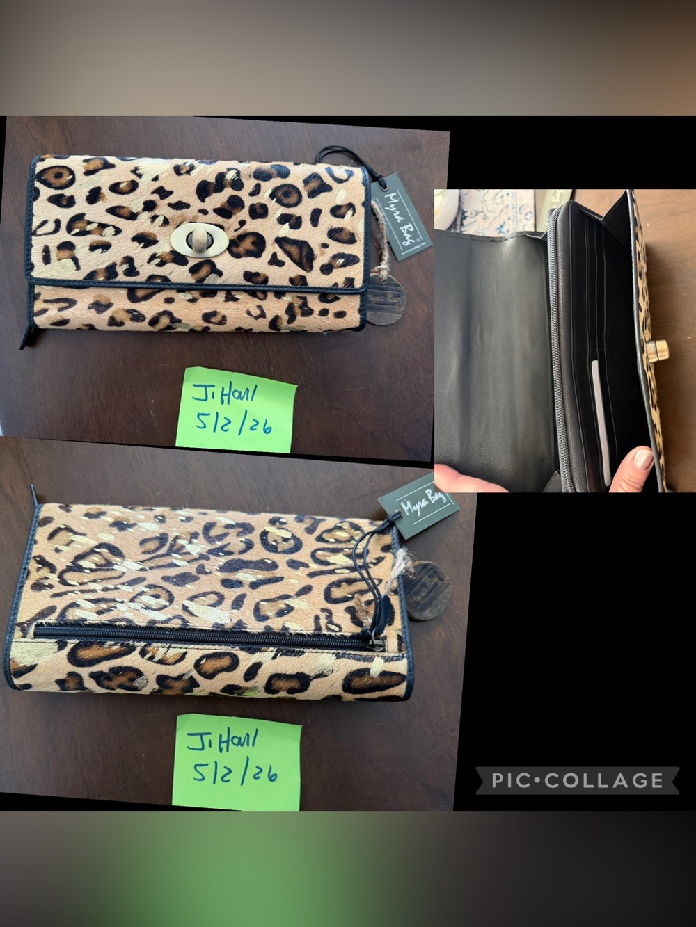 Myra Leopard Print on cowhide Wallet with Turn-Lock - Picture 3 of 4